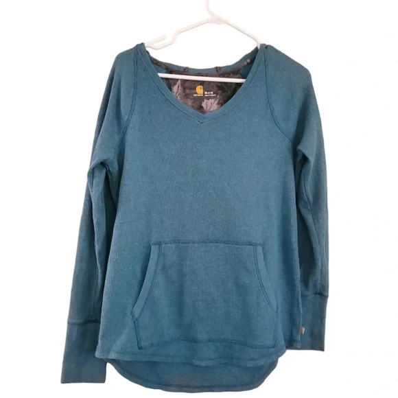 CARHARTT V NECK HOODED THERMAL LONG SLEEVE SHIRT, SIZE MEDIUM - Picture 1 of 6